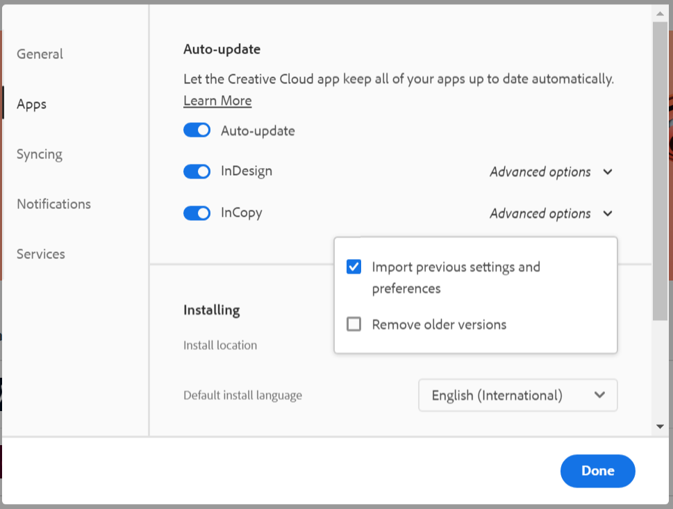adobe setup download auto update option
